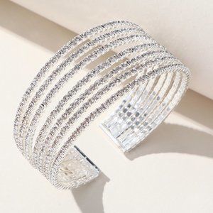 Heavy Industry Exaggerated Bracelet Women Full of Diamonds in Multiple Rows